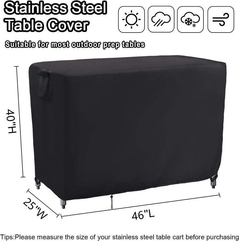 Kingling Grill Cart Cover, Waterproof Outdoor Prep Table Cover 46 Inch Stainless Steel Outdoor Patio Table Covers Rectangular for Metal Prep Cart Protection -46''L x 25''W x 40''H (Black) - Image 2